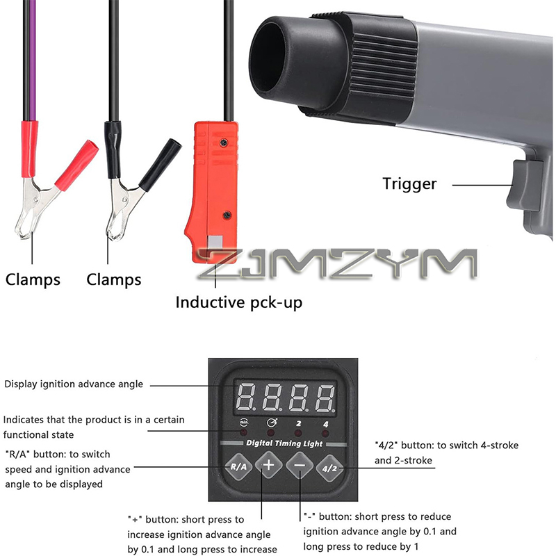 Timing Light Gun - 12V Dijital Ekranlı Ateşleme Zamanlama Lambası