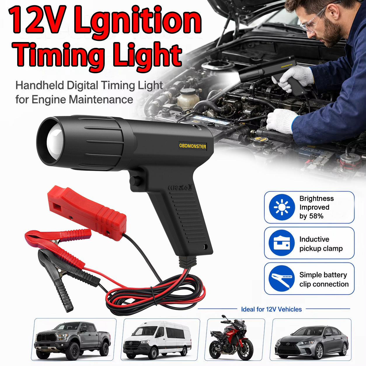 Timing Light Gun - 12V Endüktif Ateşleme Zamanlama Lambası Araba